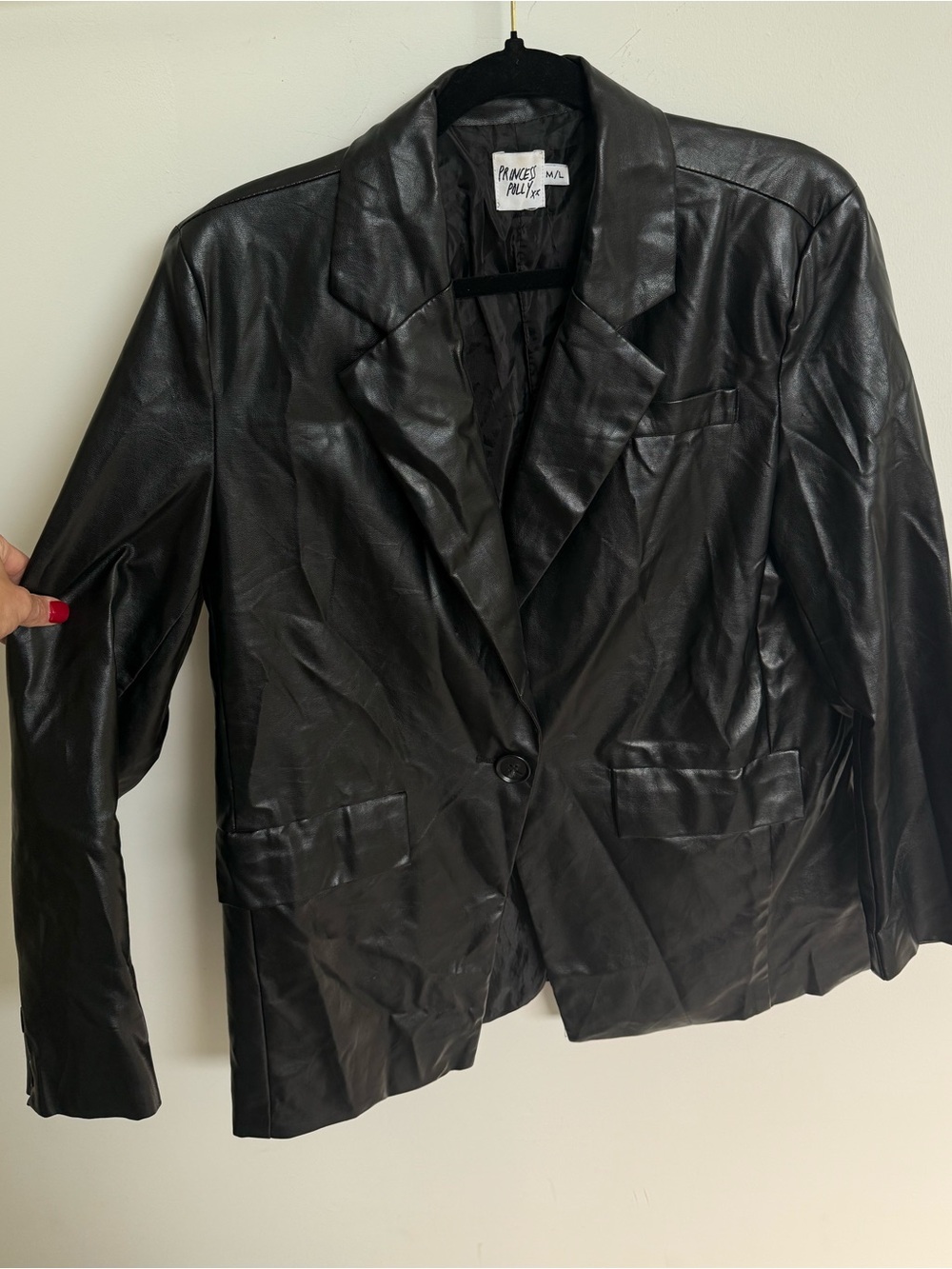 Princess Polly Black Faux Leather Blazer Jacket